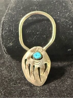 Sterling Silver Navajo Turquoise Bear Paw Key Holder